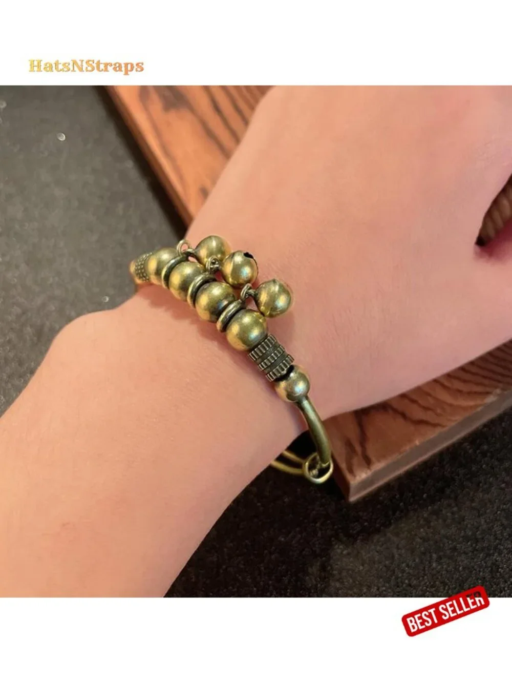 Vintage Bell Bracelet Women Bronze Adjustable Bangle Boho Ethnic Charm